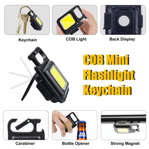 Keychain LED light multipurpose use 4 Light Modes Portable Pocket Light With Folding Bracket Bottle Opener And Magnet